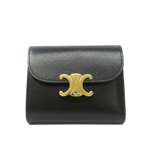 Celine Triomphe Flap Wallet Black Leather